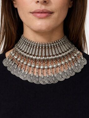 Vintage Boho Ottoman Coin Statement Necklace